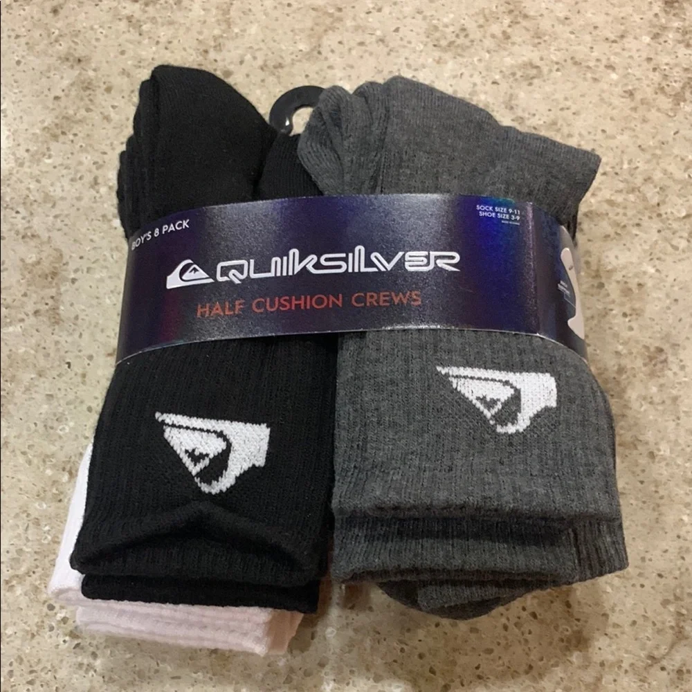 Quiksilver Black, White and Gray Crew Socks - 6 Pack